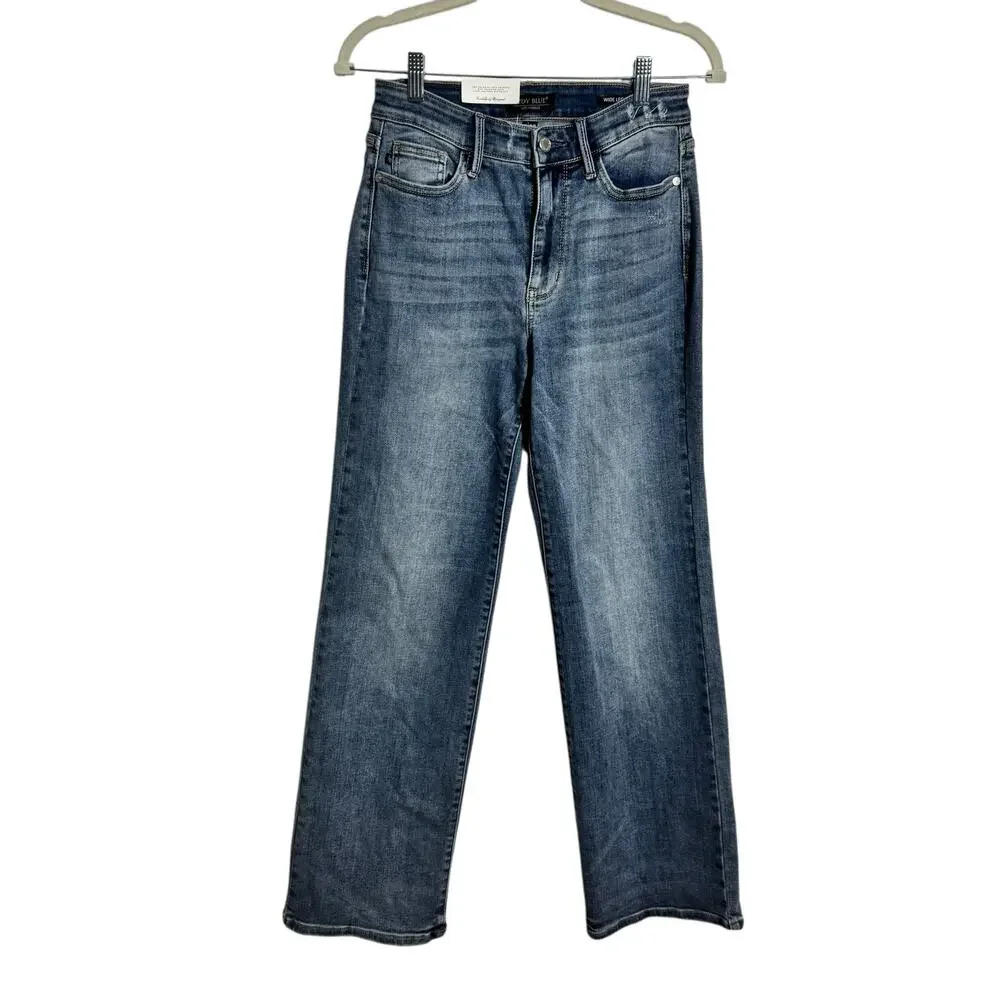 Judy Blue‎ Wide Leg Jeans Women 5/27 Blue NWT Cotton Minimal Modest Casual Pant